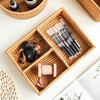 Coffee table desktop storage box inside and outside the house, rattan living room storage basket, remote control, key, miscellaneous box, small items, divided storage basket, natural rattan, rectangular three-compartment