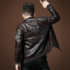 AOSHENGTE high-end lapel leather jacket men's autumn and winter fit-fitting winter thickened warm windproof motorcycle leather jacket men's HZ4033-2021# brown thickened cotton XL