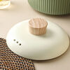 Ceramic pot lid, anti-scalding wooden citron handle, round casserole lid, stew pot lid, thickened simple soup pot lid, light beige wood grain pot lid diameter 20cm