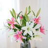Fascinating makeup artificial flower high-branch lily flower simulated bouquet single living room TV cabinet dining table decoration simulated flower set flower 3 white 3 pink perfume lily + 2 leaves 2 baby's breath (not including vase)
