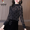 Woodpecker Half Turtle Collar Bottoming Shirt Women's 2024 Spring and Autumn New Fashionable Shirt Long Sleeve Women's Outerwear Thin Lace Shirt Black Thin/Style Free Suspender M (Recommended 95-105 Jin)
