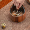 Genasi solid wood ashtray high-end anti-fly ash commercial office home living room hotel Chinese style ashtray with cover high-end round Jinfu brass handle glass liner