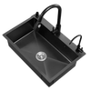 Jiumuwang thickened 304 stainless steel sink large single-slot wash basin home kitchen sink three-hole black nano three-hole basin black 78*43 pull-out faucet package