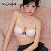 Six Rabbits Soft Support Wireless Underwear Women's Small Breast Push Up Bra Sexy Lace Girls Bra Set Sakura Cream Powder 1/2 Push Up Cup 80A B