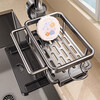 JCS kitchen faucet storage rack storage rack drain rack dishcloth dishwashing basin sink sink drain basket gun gray faucet drain basket - with rod on the left