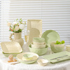 Persson bowls, plates and tableware complete set in cream style 2026 new home complete set of high-looking dishes and chopsticks combination as a housewarming gift, cream yellow and green mix and match (great value and practical) 82-piece set