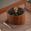 Genasi solid wood ashtray high-end anti-fly ash commercial office home living room hotel Chinese style ashtray with cover high-end round Jinfu brass handle glass liner