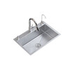 Jiumuwang 304 stainless steel sink single-slot thickened brushed kitchen sink basin installation above and below the table thickened brushed 55*40 (304 pull-out faucet)