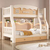 Leiyang all solid wood upper and lower bed, cream style cartoon bunk bed, small apartment multi-functional wooden bed double solid wood high and low bed, ladder cabinet upper 115 lower 135 bookshelf drawer mattress * 2 package installation
