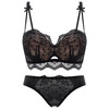 Yunshun underwear set for women, push-up underwear for women with small breasts, thickening to show larger side breasts, sexy underwear set, black lace underwear set-36/80AB