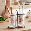 Domeiran Kitchen Ceramic Chopstick Tube Chopstick Basket Drain Household Tableware Storage Box Chopstick Cage Chopstick Basket Spoon Chopstick Box Sakura Double Tube (White Rack) Does Not Include Chopsticks