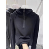 Yalu European double-sided German velvet inner bottoming shirt for women in autumn and winter half-zip hooded sweatshirt American loose top dark gray high-end and super good-looking sweatshirt/sweatshirt L