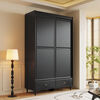 Hanpan retro wardrobe retro style black modern simple solid wood home bedroom sliding door sliding door wardrobe light luxury 178 two-door sliding (installation included)