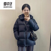Snow Flying (SNOWFLYING) Black Down Jacket Short Women's 2025 Winter New Hooded White Duck Down Bread Jacket Warm Large Size Couple Jacket Black M Recommended 100-120 catties