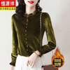 Hengyuanxiang 2025 winter velvet thickened bottoming shirt for women winter new fashion fashionable western style mom gold velvet top brown velvet thickened M recommended 95-110 pounds