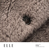 ELLE 100% Sheep Wool French Design Stand Collar Plush Jacket Women's 2025 Winter New New Year Top Brown M