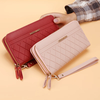 Women's long wallet card holder wrist bag double zipper coin purse ID bag mobile phone bag multi-card slot wallet card holder burgundy