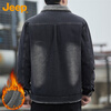 JEEP Jeep Jacket Men's Autumn and Winter Loose Velvet Warm Denim Jacket Casual Clothes Men Black 3XL