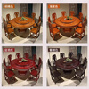 Macron Guangdong Foshan all solid wood dining table antique carved gold rosewood large round table with turntable for 10 people, walnut color, free turntable + tempered glass, 2.0 meters, 1 table + 12 elephant head chairs