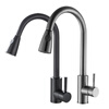 MOEN kitchen 304 stainless steel black pull-out hot and cold faucet household sink sink rotating splash-proof faucet black pull-out kitchen faucet