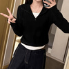 Jian Qingyi V-neck fake two-piece black bottoming shirt for women in autumn and winter, which can be worn outside with a foreign style and high-end long-sleeved T-shirt slim fit top. Fake two-piece V-neck half-zip bottoming shirt, black and white, L. Recommended under 115 catties.