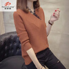 Fan Zhe Lang (FANZELANG) v-neck sweater women's loose Korean style lace 200 pounds plus fat plus size women's knitted bottoming shirt fat sister autumn and winter khaki color one size 80-120