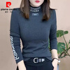 Pierre Cardin half turtleneck bottoming shirt with letter print, western style, age-reducing solid color inner casual temperament top for women, new autumn and winter style, black German velvet warm, less than 110 pounds