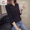 Fan Zhe Lang (FANZELANG) v-neck sweater women's loose Korean style lace 200 pounds plus fat plus size women's knitted bottoming shirt fat sister autumn and winter khaki color one size 80-120