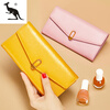 Kuqi Kangaroo pure leather yellow wallet women's long 2025 new genuine leather zipper for mobile phone large capacity wallet thin burgundy (first layer cowhide anti-theft brush)