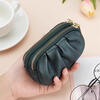 Chajin's new niche pleated hand-held zipper small wallet women's texture mini storage key bag card holder fashionable coin purse brown-double zipper coin purse