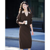 Demana Contrast Color Polo Collar Suit Autumn Long Sleeve Pullover Two-piece Set for Women