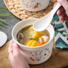 Aostar Soup Cup Set of Four 5-inch Stew Cups with Lid Ceramic Steaming Cup Soup Cup Stew Pot Waterproof Cup 550ml Bird's Nest Bowl Cat Series (4 Stew Cups 4 Lids) 5 inches