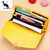 Kuqi Kangaroo pure leather yellow wallet women's long 2025 new genuine leather zipper for mobile phone large capacity wallet thin burgundy (first layer cowhide anti-theft brush)