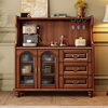 Wood grid Shangpin American retro solid wood sideboard home kitchen cabinet mahogany large storage storage wine cabinet wall cupboard retro walnut color sideboard