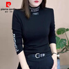 Pierre Cardin half turtleneck bottoming shirt with letter print, western style, age-reducing solid color inner casual temperament top for women, new autumn and winter style, black German velvet warm, less than 110 pounds
