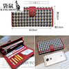 Kangaroo luxury brand Korean style lightweight long wallet for mobile phone, houndstooth bill holder with genuine leather clutch for women, black - first layer of cowhide inside
