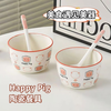 Underglaze color cute cartoon dishes set household high-value ceramic bowls, chopsticks, plates and tableware 2 bowls 2 spoons 4-piece set