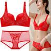 Victoria Palace Zodiac Year Bra Festive Wireless Underwear Sexy Lace Push Up Push Up Side Breast Bra Set Big Red Flowers Blooming Rich 80B 36B Medium Thick
