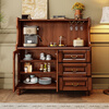 Wood grid Shangpin American retro solid wood sideboard home kitchen cabinet mahogany large storage storage wine cabinet wall cupboard retro walnut color sideboard
