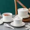 Ostar Soup Cup Set of Four Bird's Nest Stew Cups Ceramic Soup Cups Water-proof Steamed Eggs Small Stewing Jars Dessert Cups with Lid Pure White Commercial 2 Pack Pure White with Lid 4.5 Inch 400ml