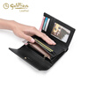 Goldlion Wallet Women's Short 2025 New Fashion Genuine Leather Women's Wallet Simple Tri-fold Card Holder Small Coin Purse Black