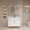 Space aluminum bathroom washbasin cabinet combination bathroom bathroom cabinet washbasin integrated ceramic floor-standing washbasin ed 100CM slate basin + floor-standing cabinet + ordinary mirror cabinet