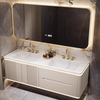 Royal Ceremony New Slate Hot Bending Integrated Double Basin Modern Bathroom Intelligent Hand Washing Table Integrated Bathroom Cabinet Combination Slate Hot Bending Integrated Basin + Intelligent Beauty Mirror Cabinet 1.7 Meter Double Basin