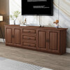 Yinhe solid wood TV cabinet modern simple small apartment living room new home bedroom European storage multi-functional high cabinet walnut color self-installation 240x40x70 four doors and three drawers