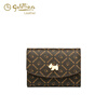Goldlion 2025 Hot Women's Bag Fashion Printed Wallet Women's Short Cute Puppy Card Holder Multi-Card Slot Wallet Trendy Dark Brown