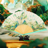 TaTanice folding fan, female fan 6.5 inches, Chinese style classical Hanfu photo props, green bamboo head, thousands of miles of mountains and rivers
