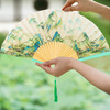 TaTanice folding fan, female fan 6.5 inches, Chinese style classical Hanfu photo props, green bamboo head, thousands of miles of mountains and rivers