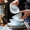 Rich Jade Ceramics Jingdezhen Celadon Exquisite Tableware Complete Set of Underglaze Colored Bowls and Plates Home Gift Set Celadon Jade Peony 16 Heads