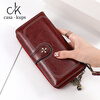 Casa-kups genuine leather wallet women autumn niche design women's long style 2025 new women's clutch large capacity hand peacock blue