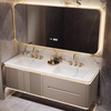 Royal Ceremony New Slate Hot Bending Integrated Double Basin Modern Bathroom Intelligent Hand Washing Table Integrated Bathroom Cabinet Combination Slate Hot Bending Integrated Basin + Intelligent Beauty Mirror Cabinet 1.7 Meter Double Basin